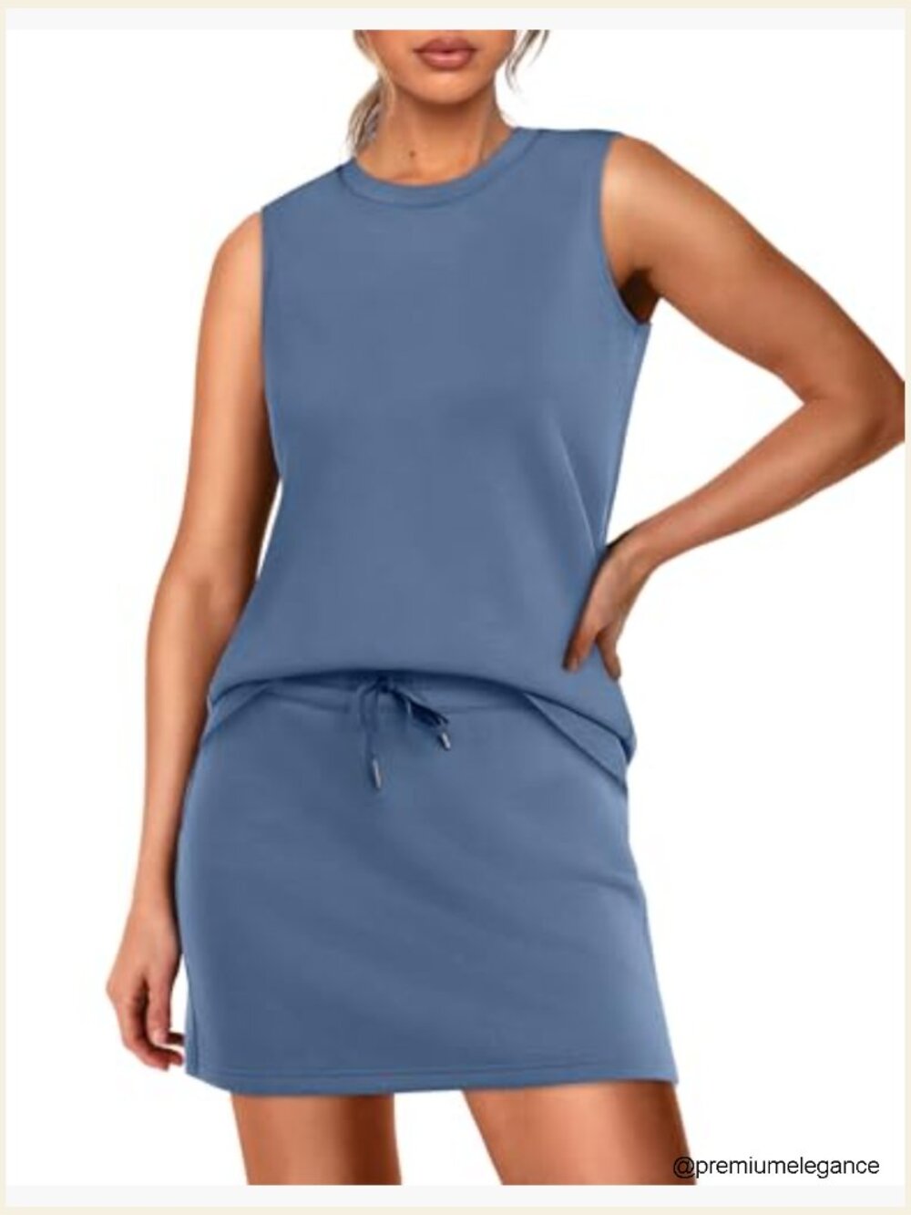Crew Neck 2 Piece Skirt Set Sleeveless Tennis Outfit Lounge Activewear - Picture 2 of 7